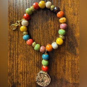 Colorful Beaded Bracelet with Gold Accents